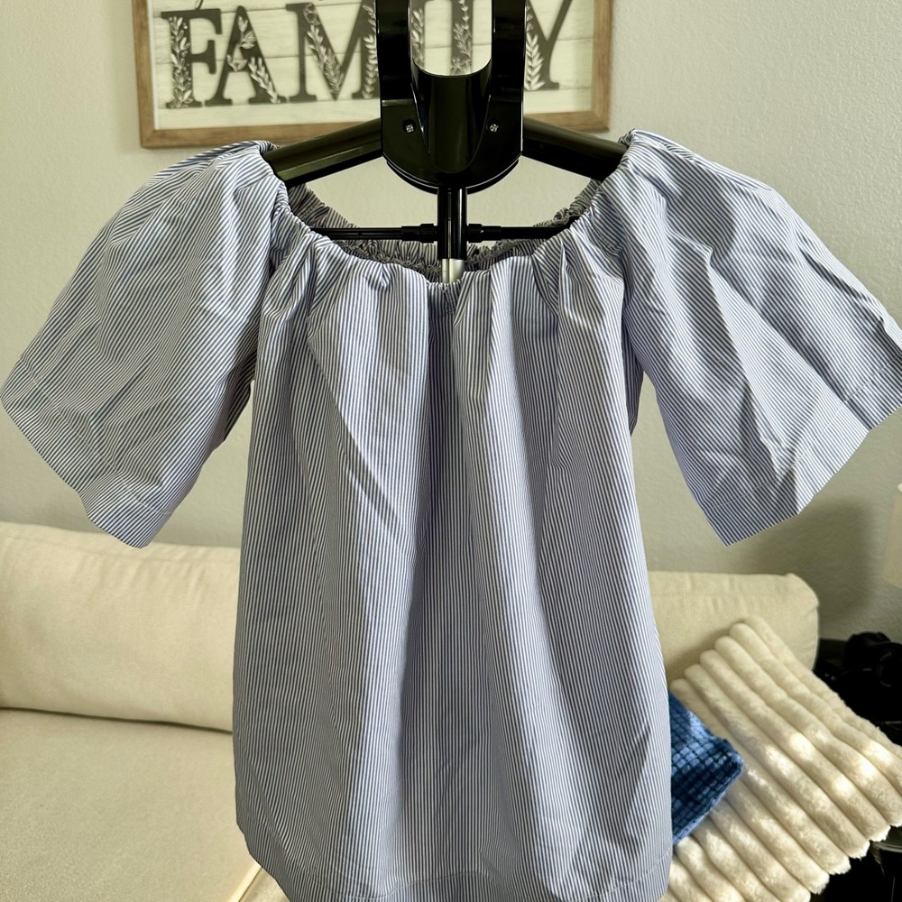 Striped Off-Shoulder Top - Blue